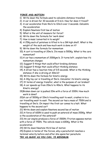 Forces and motion hwk HT