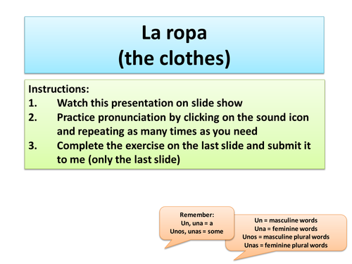 Spanish Clothes & Accessories- Ropa y complementos