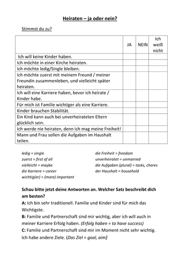 Heiraten Ja Oder Nein Teaching Resources