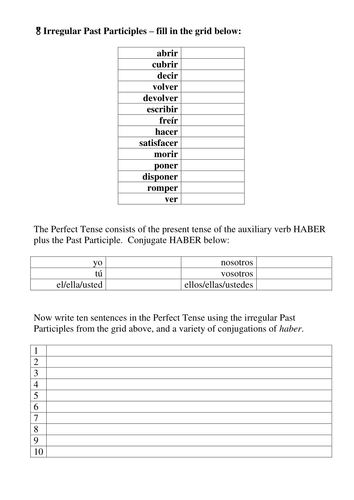 Spanish Past Participles - Irregular verbs