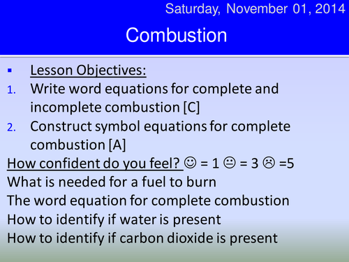 Complete and incomplete combustion HT