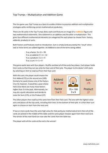 Top Trumps Multiplication and Addition Game