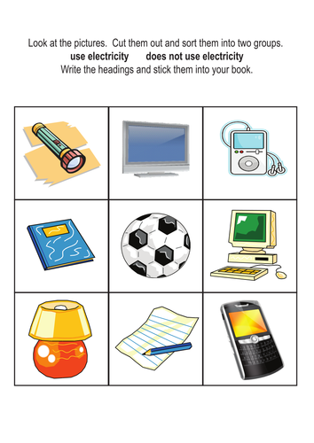 Using electricity (Unit 2F) - sorting pictures