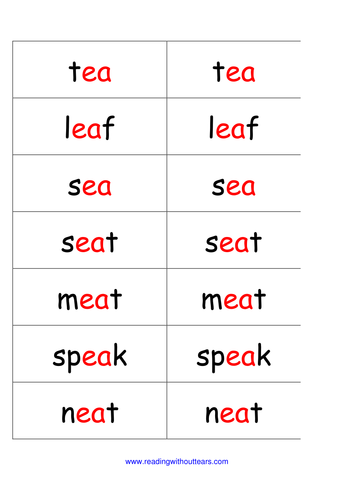 tricky worksheet words phonics 5: ea as and spell in by Phase words sea read