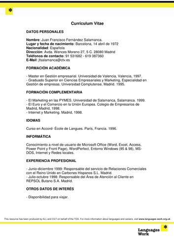 Curriculum vitae ejemplos en espanol image