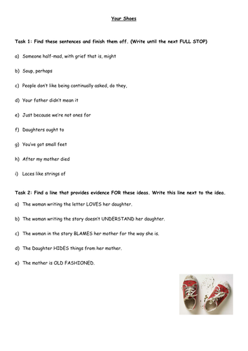 Your Shoes by Michèle Roberts: worksheet