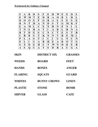WORDSEARCHES for GSCE poems cluster 1