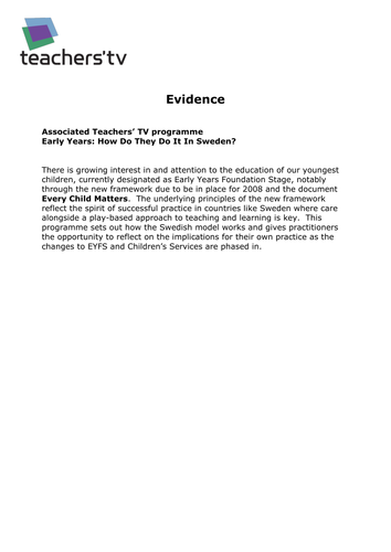 Teachers TV: How Do They Do It In Sweden?