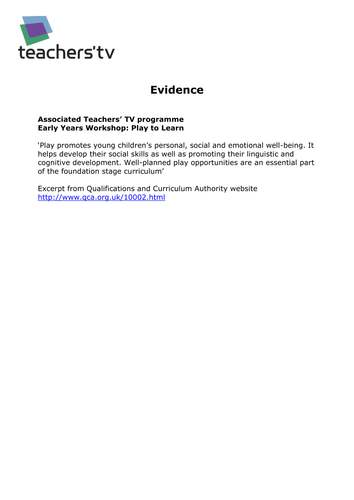 Teachers TV: Play to Learn