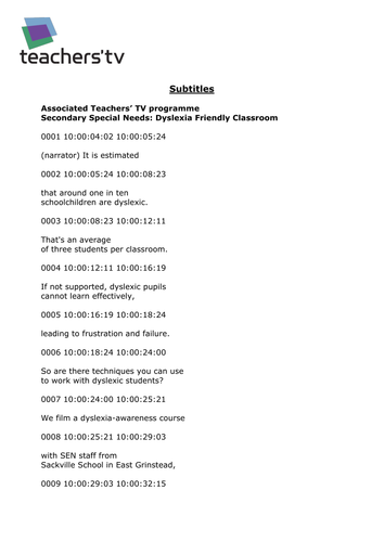 Teachers TV: Secondary SEN  Dyslexia Friendly Classroom
