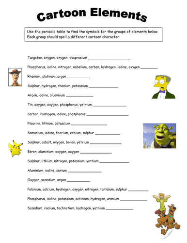 Elements Periodic Table Worksheet Teaching Resources