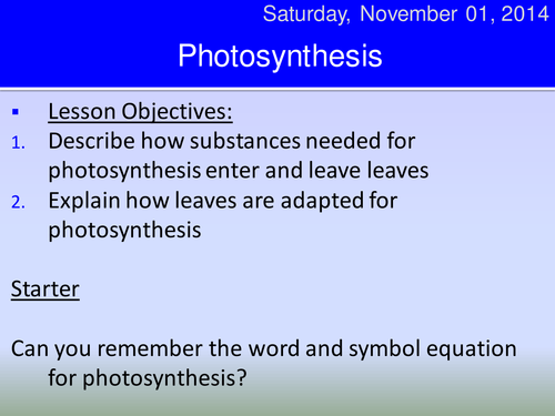 Photosynthesis and leaf adaptations ppt HT