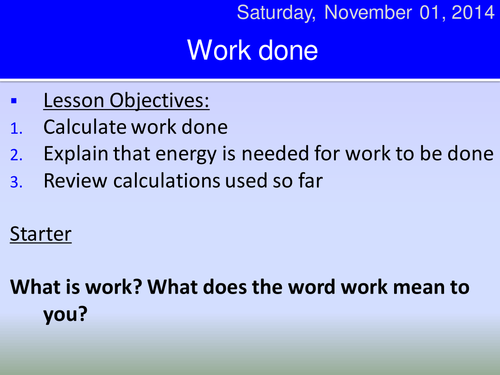 Calculating Work Done HT | Teaching Resources