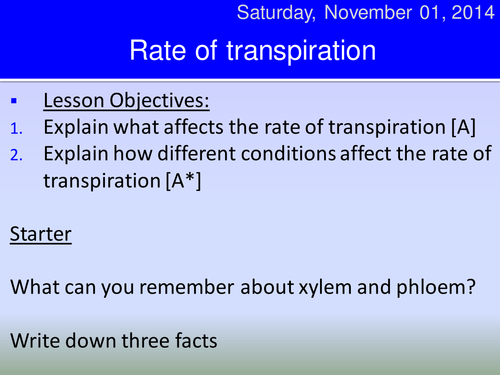 Factors affecting transpiration HT
