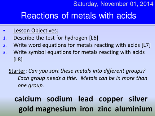 Reactions of metals and acids ppt HT