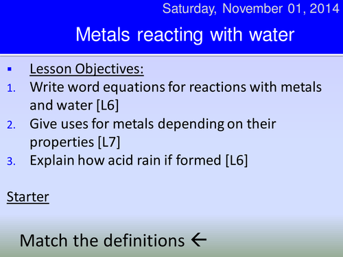 Reactions of metals with water HT