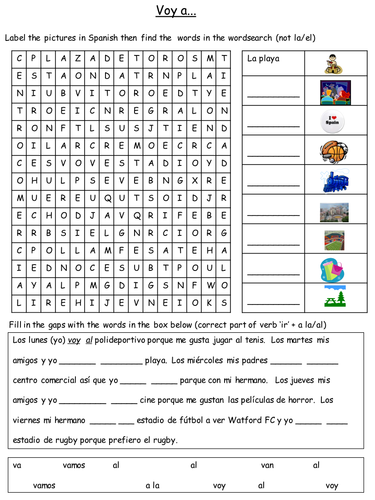 Spanish Places in Town Worksheet