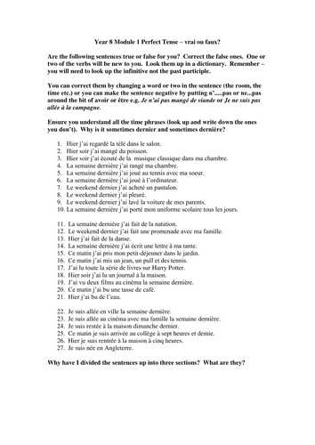 Perfect Tense - vrai ou faux