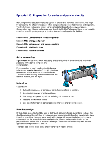 Preparation for series and parallel circuits topic