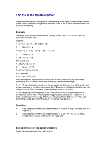 Using energy and power equations