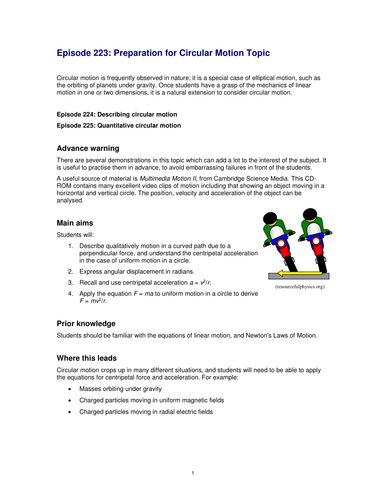 Preparation for Circular Motion Topic