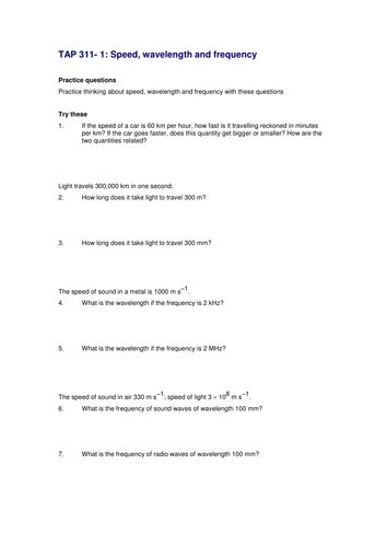 Speed, frequency and wavelength | Teaching Resources