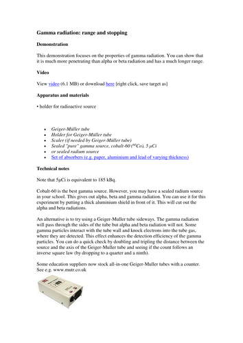 Gamma radiation: range and stopping | Teaching Resources