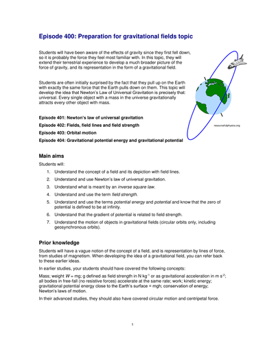 Preparation for gravitational fields topic