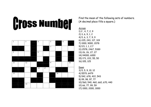 Calculating Mean - Crossword Puzzle
