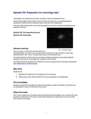 Preparation for cosmology topic