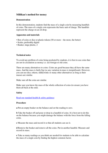 Millikan's method for money