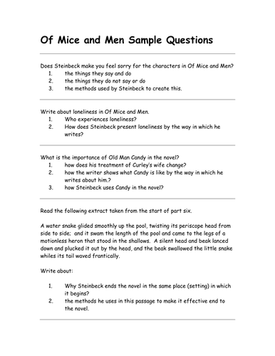 Of Mice and Men by John Steinbeck: worksheet
