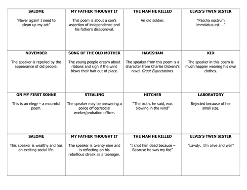 FOUNDATION TIER LITERATURE POEMS