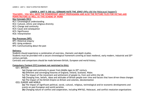 Y8 SOW Unit 5 Did all Germans hate the Jews?