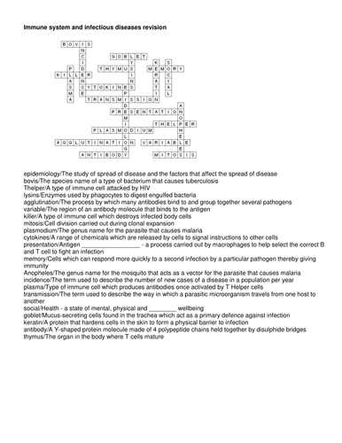 Immunology Crossword