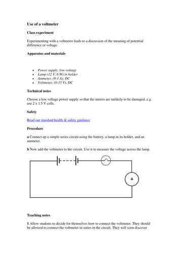 Use of a voltmeter | Teaching Resources