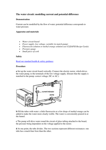 The water circuit: modelling current and potential