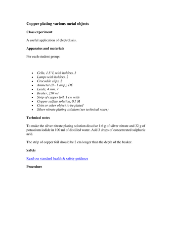 Copper plating various metal objects