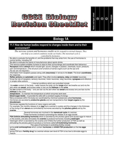 AQA GCSE Biology Revision Checklists