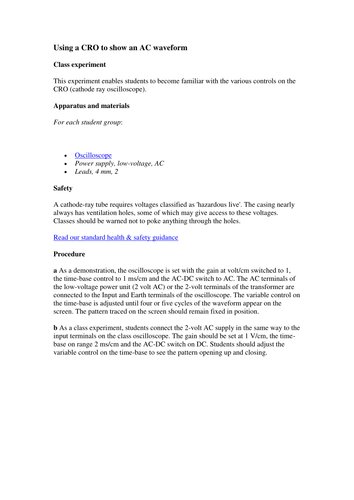Using a CRO to show an AC waveform