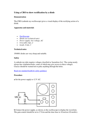 Using a CRO to show rectification by a diode