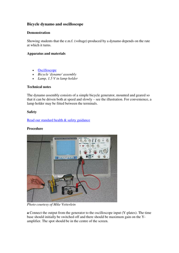 Bicycle dynamo and oscilloscope