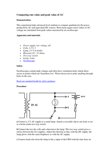 Comparing rms value and peak value of AC