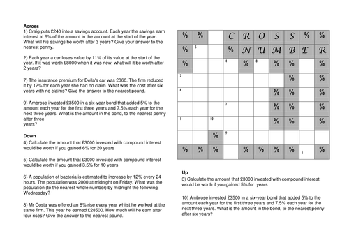 Repeat Percentages Cross-Number