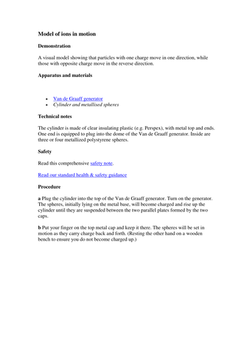 Model of ions in motion
