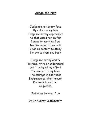 Judge Me Not Poem And Worksheets Resource Teaching Resources