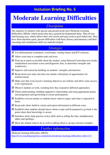 Inclusion briefing: Moderate Learning Difficulties