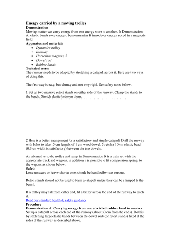 Energy carried by a moving trolley