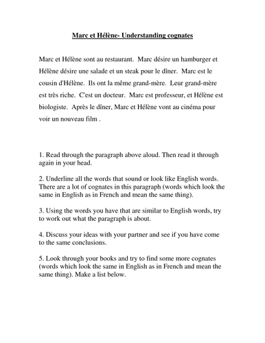 Marc et Helene- understanding cognates