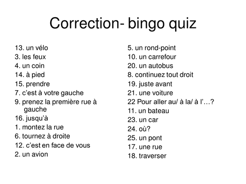 Bingo quiz!- transport